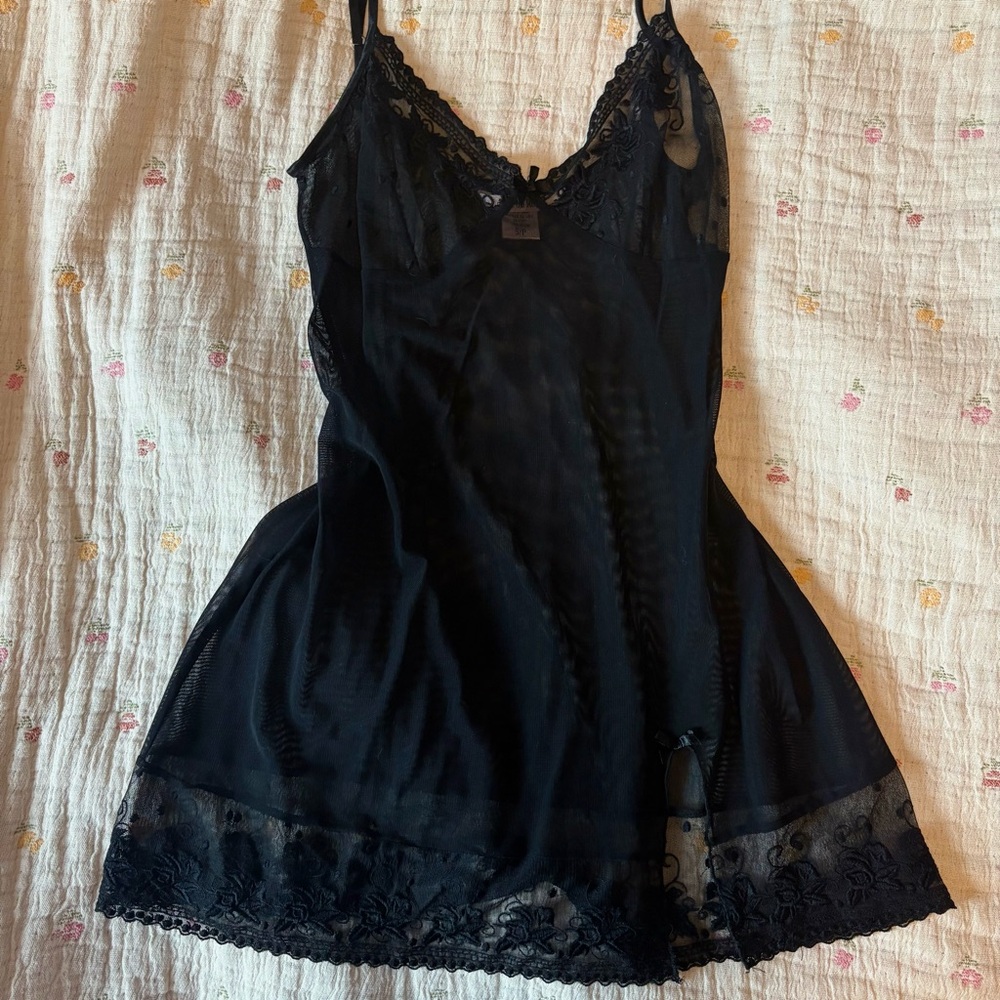 Y2K Elegant Black floral bow Lace Slip Dress